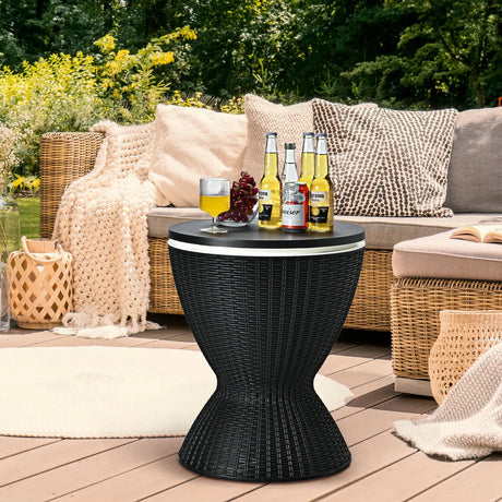 Outdoor Ice Cooler with Height Adjustable Tabletop for Party-Black