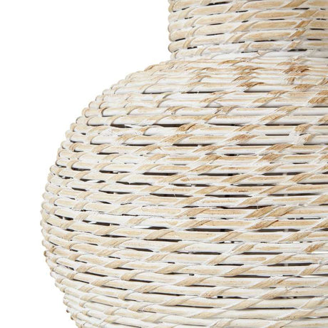 White Wash Bulbous Wicker Table Lamp With Linen Shade