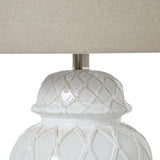 White Ceramic Ginger Jar Lamp With Linen Shade