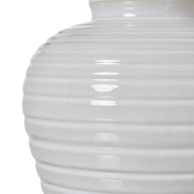 White Ceramic Pot Lamp With Linen Shade