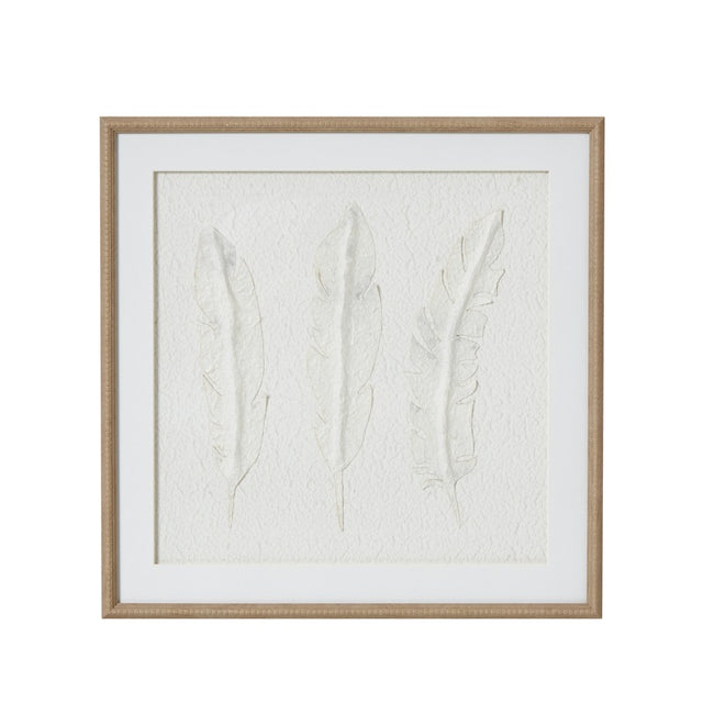 Solli White Feathers Art Mounted In Beaded Frame