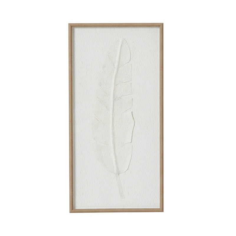 Large Quill White Feather Art Mounted In Beaded Frame