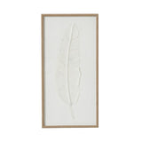 Large Quill White Feather Art Mounted In Beaded Frame