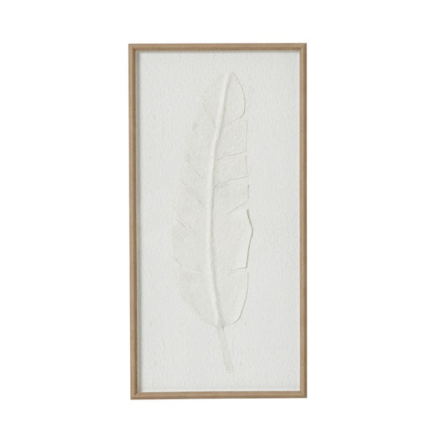 Large Quill White Feather Art Mounted In Beaded Frame