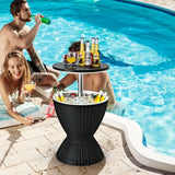 Outdoor Ice Cooler with Height Adjustable Tabletop for Party-Black