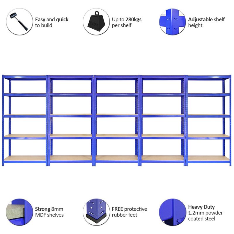 5 x T-Rax 90cm Blue Racking & Bay Connectors