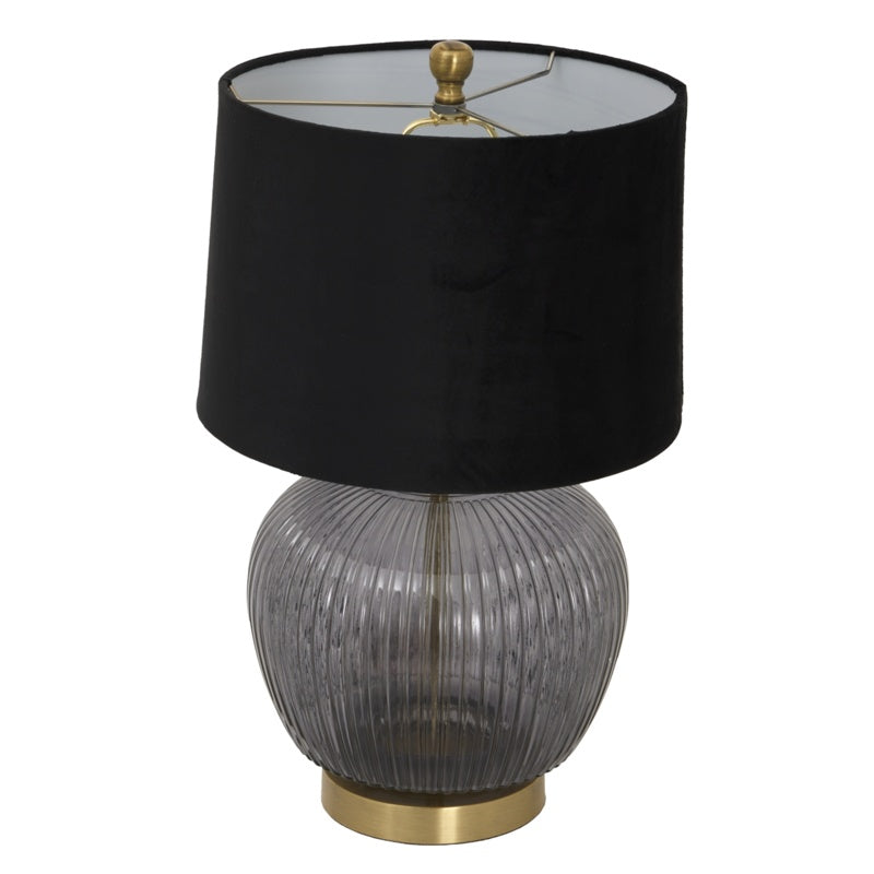 Luxton Glass Ribbed Lamp With Black Velvet Shade