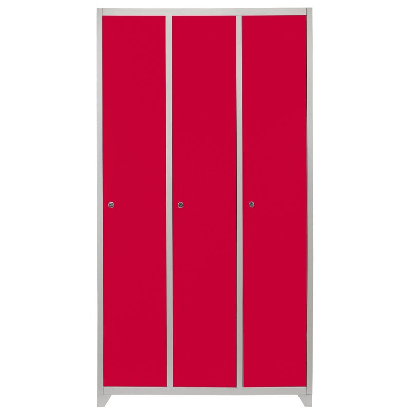 Metal Storage Lockers - Three Doors Wide, Red