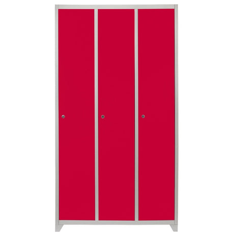 Metal Storage Lockers - Three Doors Wide, Red