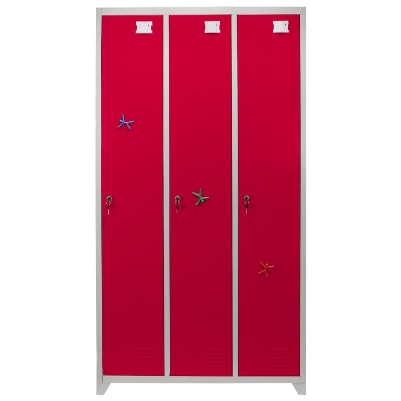 Metal Storage Lockers - Three Doors Wide, Red