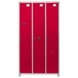 Metal Storage Lockers - Three Doors Wide, Red