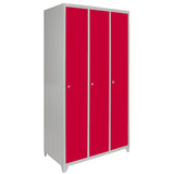 Metal Storage Lockers - Three Doors Wide, Red