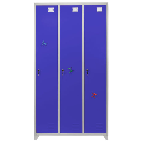 Metal Storage Lockers - Three Doors Wide, Blue