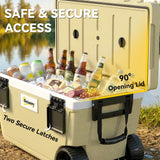 Outsunny 70L Insulated Cool Box with Wheels, Portable Ice Cooler with Handle, Lid and Drain Valve, Khaki