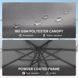 Outsunny 2.7 m Garden Parasol Umbrella with Cross Base and Sandbag, Retractable Ribs, Outdoor Table Market Umbrella, Light Grey