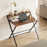 HOMCOM Compact Folding Desk for Small Spaces with Storage Shelf for Home Office, Rustic Brown
