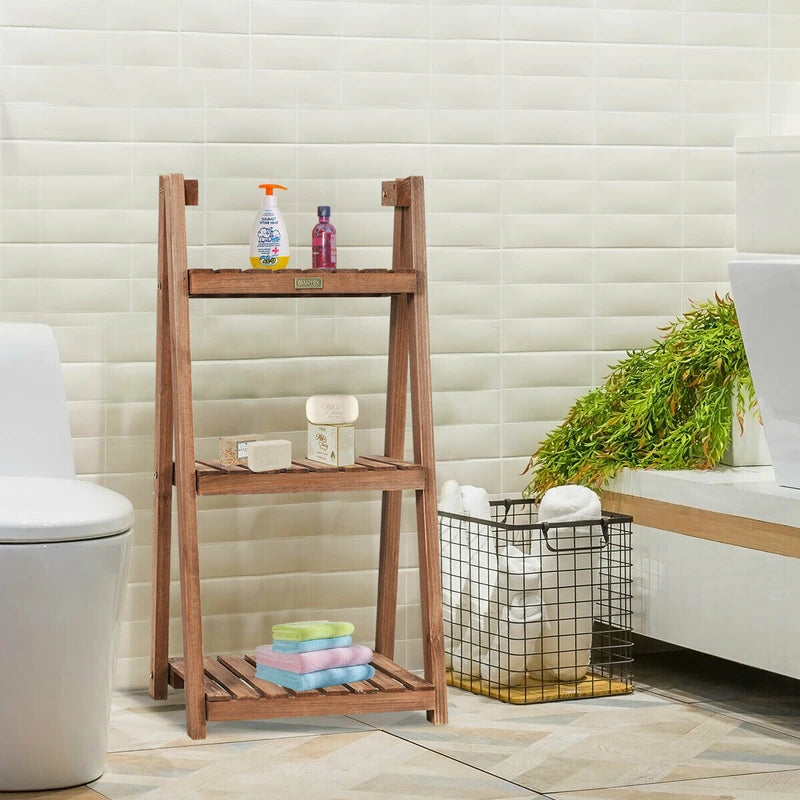 3-Tier Folding Flower Stand Rack Wood Plant Storage Display Shelf