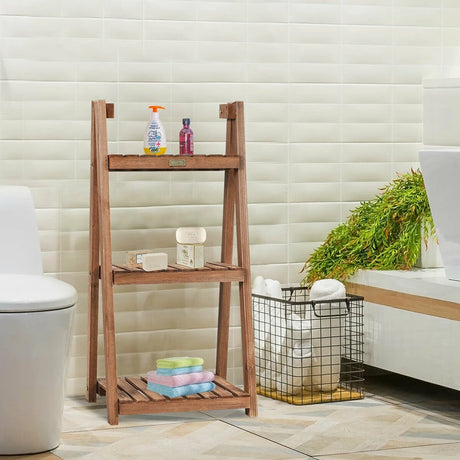 3-Tier Folding Flower Stand Rack Wood Plant Storage Display Shelf
