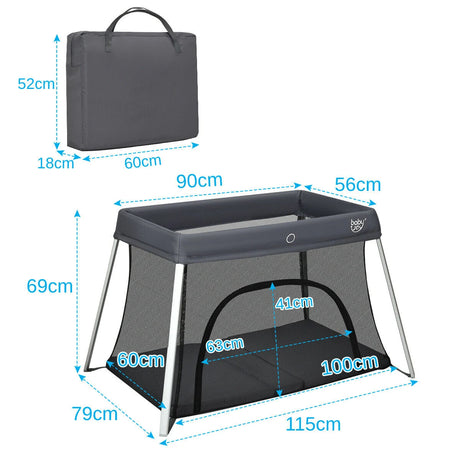 Lightweight Folding Playpen with Zipper Access Door-Grey
