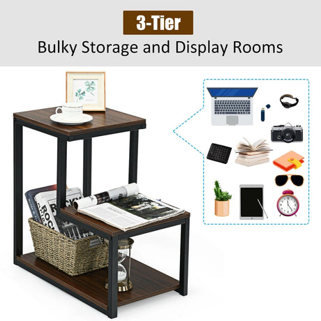 3-Tier Sofa Side Table Night Stand-Brown