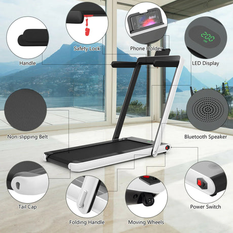 1-12Kph Folding Electric Treadmill with Bluetooth Capability-White