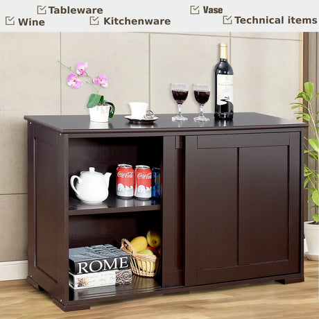 Freestanding Storage Cabinet with Sliding Door for Kitchen-Brown