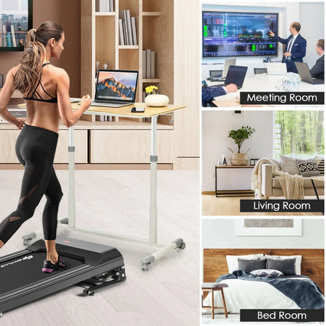 Mobile Height Adjustable Sit to Stand Up Computer Desk with Lockable Wheels