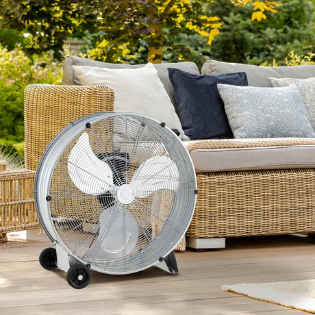 24 Inch High-Velocity Industrial Floor Fan with Wheels and Handle-Silver