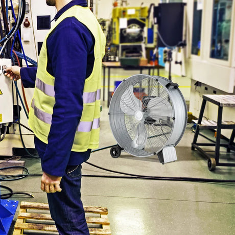 24 Inch High-Velocity Industrial Floor Fan with Wheels and Handle-Silver