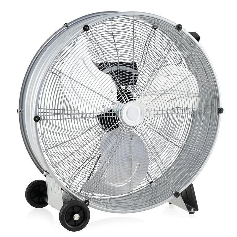 24 Inch High-Velocity Industrial Floor Fan with Wheels and Handle-Silver