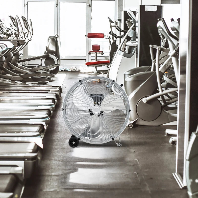 24 Inch High-Velocity Industrial Floor Fan with Wheels and Handle-Silver