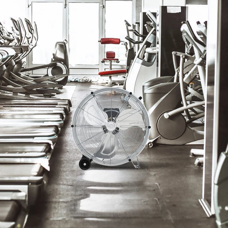 24 Inch High-Velocity Industrial Floor Fan with Wheels and Handle-Silver