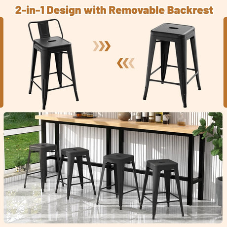 24-Inch Metal Chairs Set of 4 with Removable Back-Black