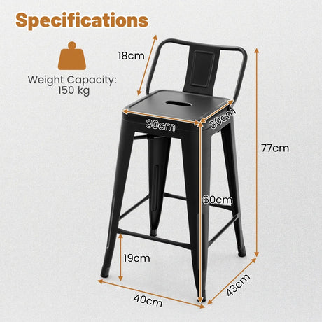 24-Inch Metal Chairs Set of 4 with Removable Back-Black