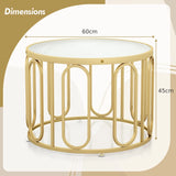 24 Inch Round Coffee Table with Reeded Tempered Glass Top and Oval Swivel Brackets-Golden
