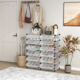 12-Cube DIY Portable Plastic Shoe Rack with Transparent Doors-White