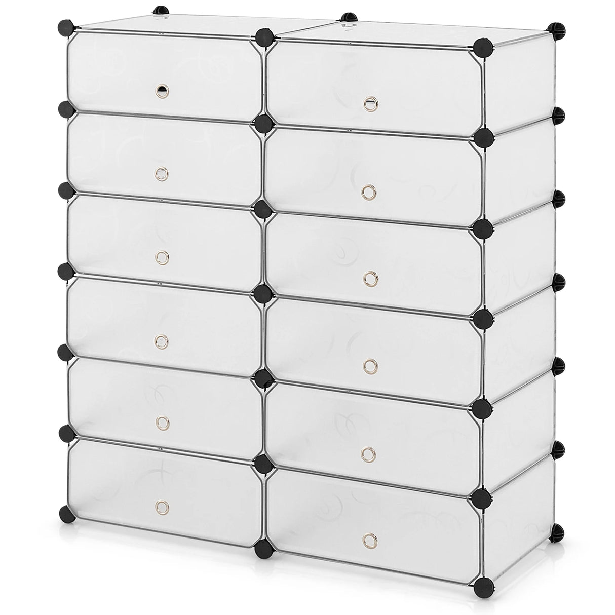 12-Cube DIY Portable Plastic Shoe Rack with Transparent Doors-White