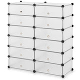 12-Cube DIY Portable Plastic Shoe Rack with Transparent Doors-White