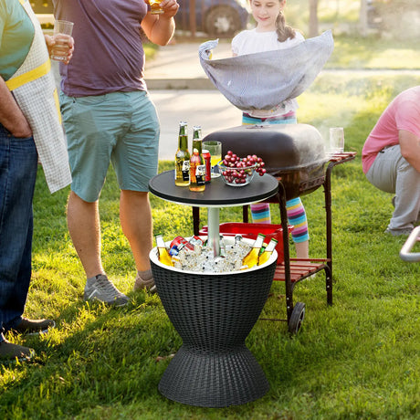 Outdoor Ice Cooler with Height Adjustable Tabletop for Party-Black