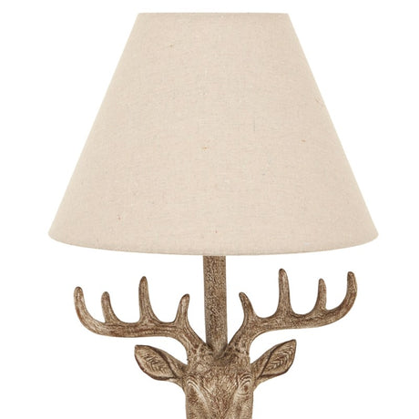 Stonewashed Stag Head Table Lamp With Linen Shade