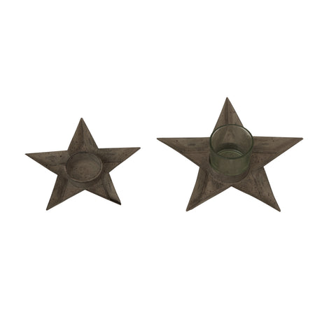 Rustic Metal Star Tealight With Glass Votive