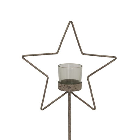 Natural Rustic Star On Wood Stand With Glass Votive