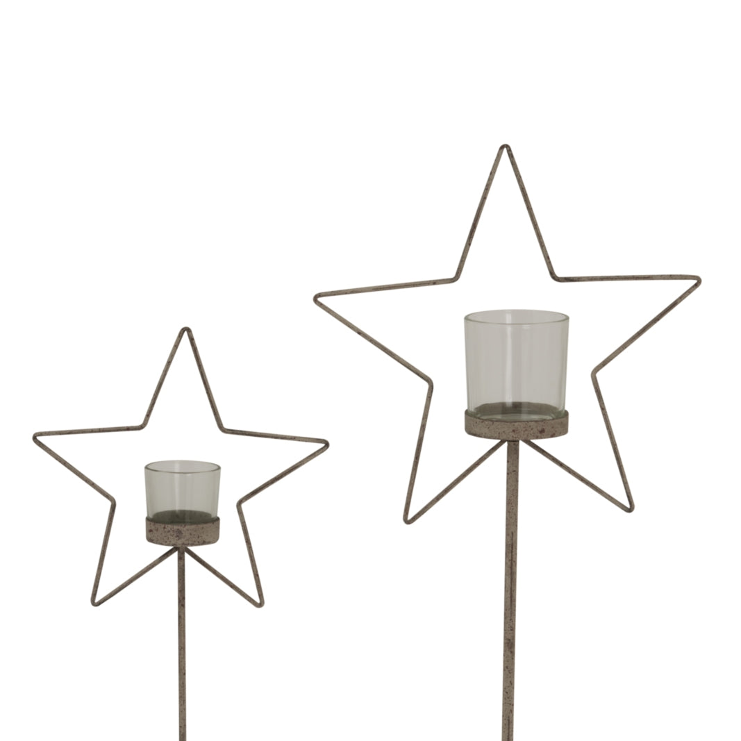 Natural Rustic Star On Wood Stand With Glass Votive