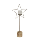 Large Natural Rustic Star On Wood Stand With Glass Votive
