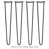 4 x 28" Hairpin Legs - 2 Prong - 10mm - Black