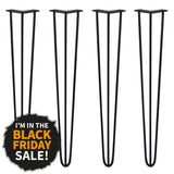 4 x 28" Hairpin Legs - 3 Prong - 10mm - Black