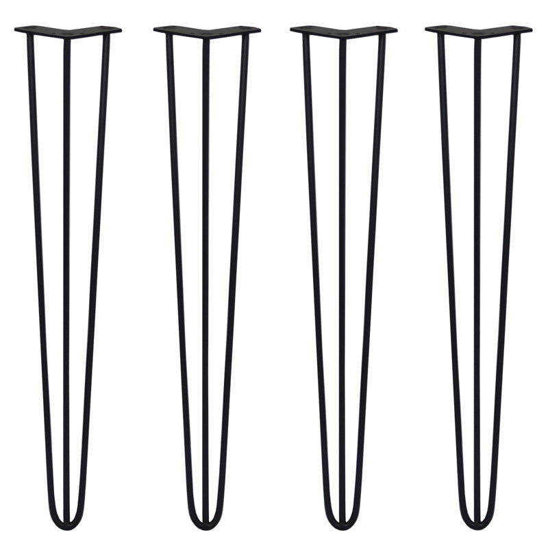 4 x 28" Hairpin Legs - 3 Prong - 10mm - Black