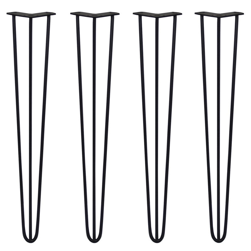 4 x 28" Hairpin Legs - 3 Prong - 10mm - Black