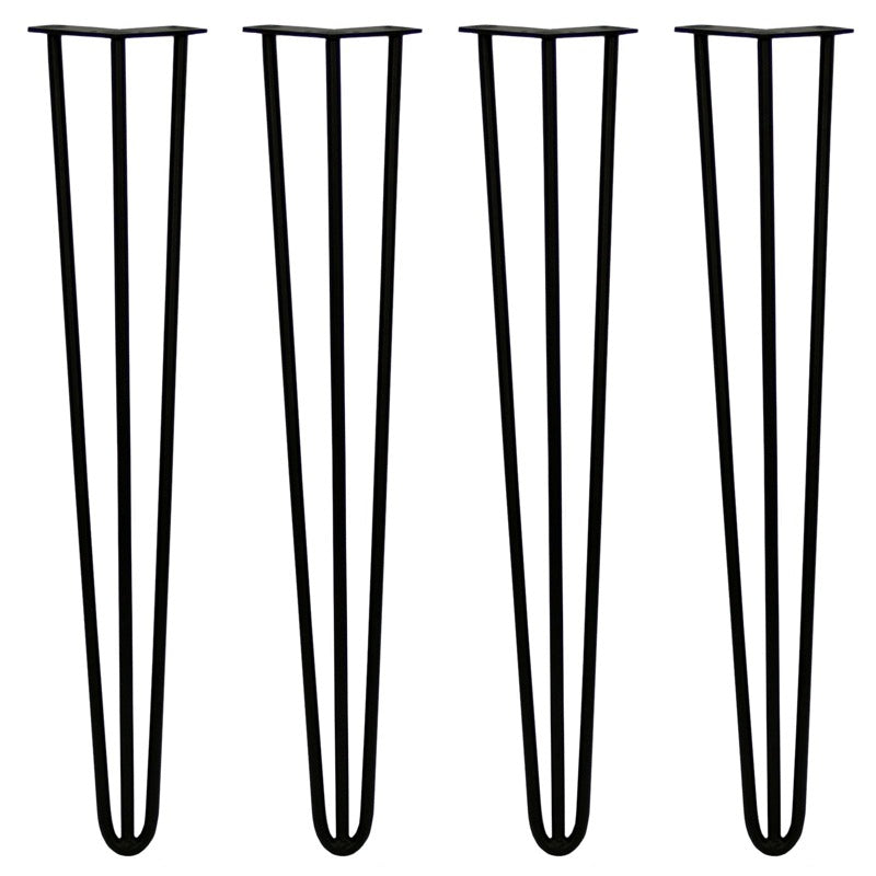 4 x 28" Hairpin Legs - 3 Prong - 12mm - Black