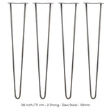 4 x 28" Hairpin Legs - 2 Prong - 10mm - Raw Steel